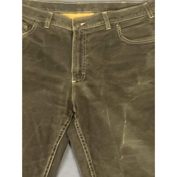 Bills Khakis Denim Jeans Mens Sz 38 Olive Green Distressed Cotton Faded Pant USA - Picture 4 of 10